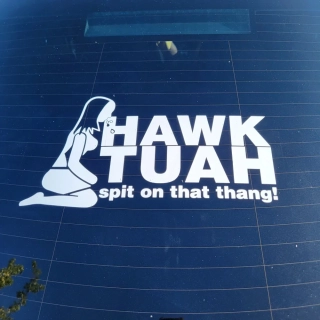 HAWK TUAH nálepka bílá